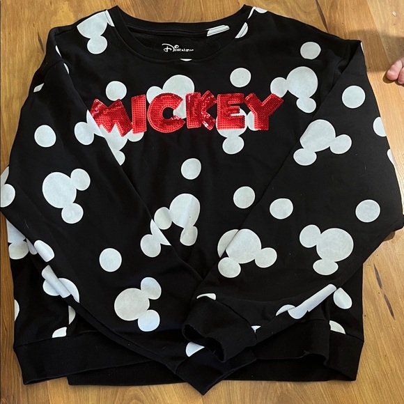 Disney Black and White Polka Dot Top with Red Mickey - Picture 1 of 8